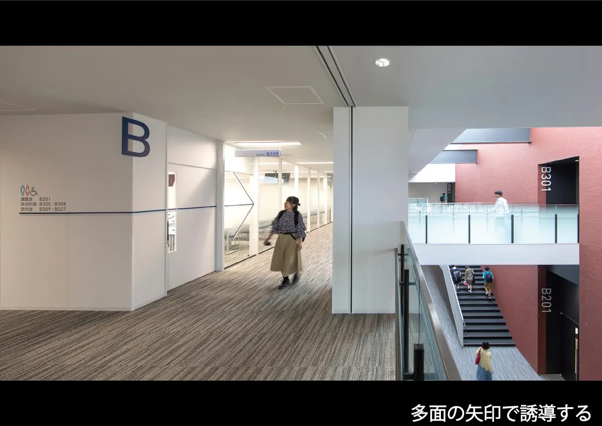 常葉大学静岡草薙キャンパス　空間に浮遊するシステムサイン