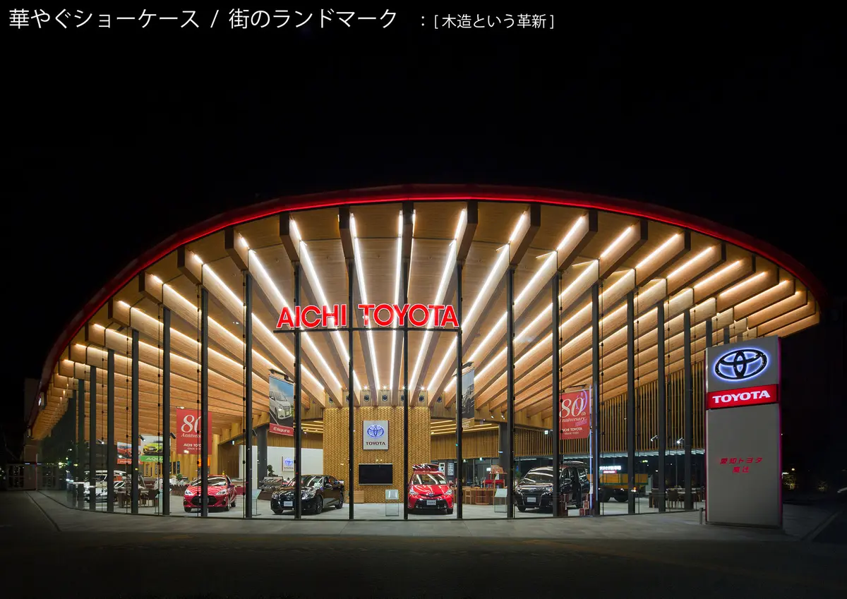 愛知トヨタ高辻営業所 夜間照明の演出